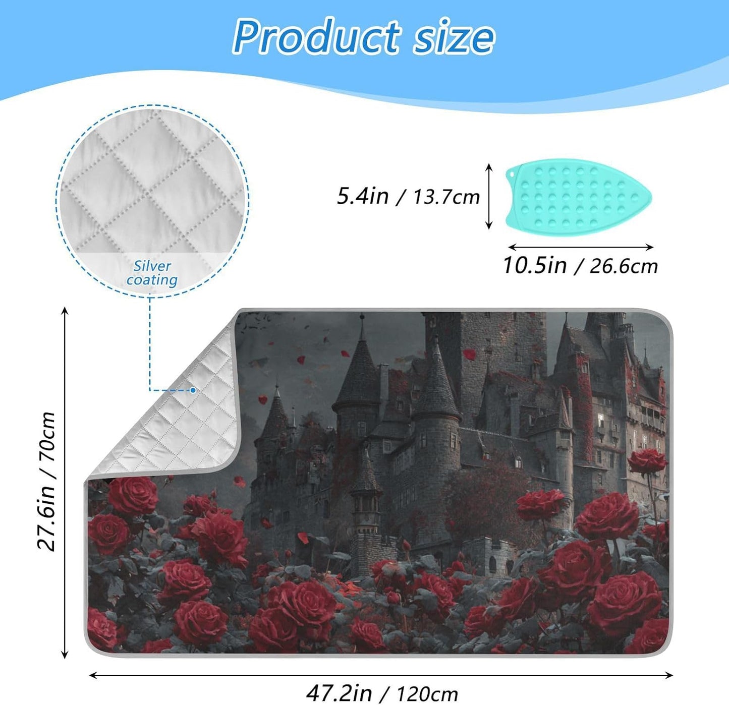 Castle Bats Rose Halloween Ironing Mat for Table top Portable Ironing Pad Blanket for Washer Dryer Countertop Travel