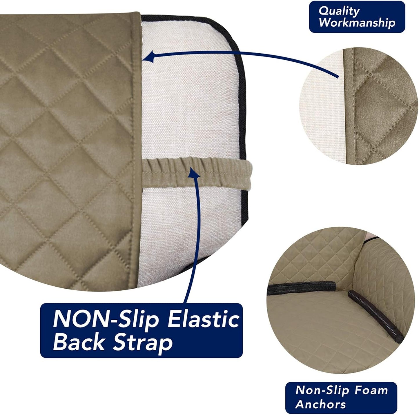 PureFit Reversible Quilted Sofa Cover, Water Resistant Slipcover Furniture Protector, Washable Couch Cover with Non Slip and Elastic Straps for Kids, Dogs, Pets (XX Large, Beige/Beige)
