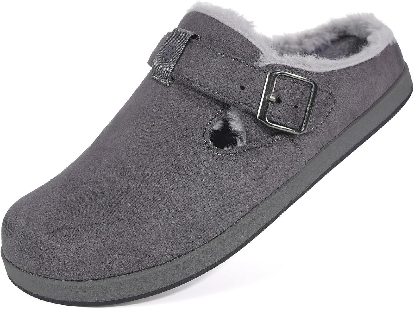 Fur Lined Clogs for Women Men Suede Winter Slippers Arch Support Slip on Mules Potato Shoes with Removable Cushion Footbed Warm Home House Shoes
