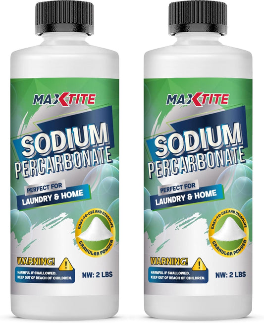MAXTITE Sodium Percarbonate (4 lbs total - 2 pack of 2 lbs bottles) - 100% Pure - Solid Hydrogen Peroxide/Oxygenated Bleach - Multi-Use Cleaner for Home & Laundry, Resealable Child Resistant Cap