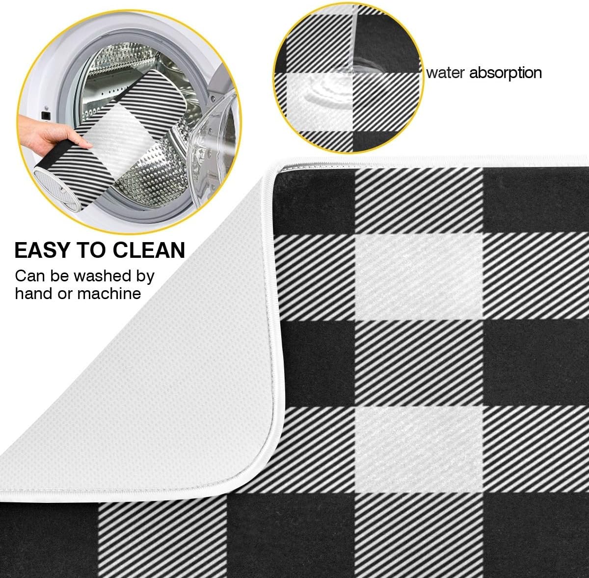 White and Black Buffalo Plaid Dish Drying Mat 16x18 for Kitchen Classic Buffalo Check Dishes Pad Dish Drainer Rack Mats Absorbent Fast Dry Kitchen Accessories