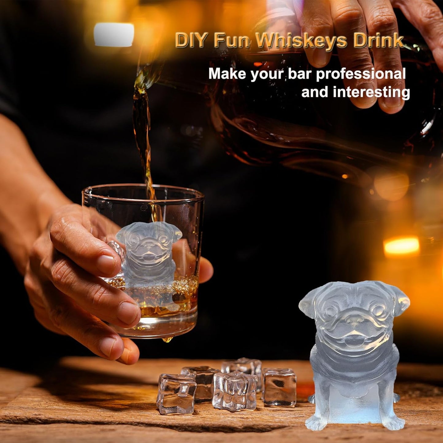 3D Pug Dog Ice Cube Silicone Molds Tray for Whiskey, Cocktail, Drink Decor, Bar; Rich Details. Fun Animal Shape Large Dogs Candle Epoxy Resign Mold; Pug Gifts for Women Kids Puppy Lover, 2 Pack