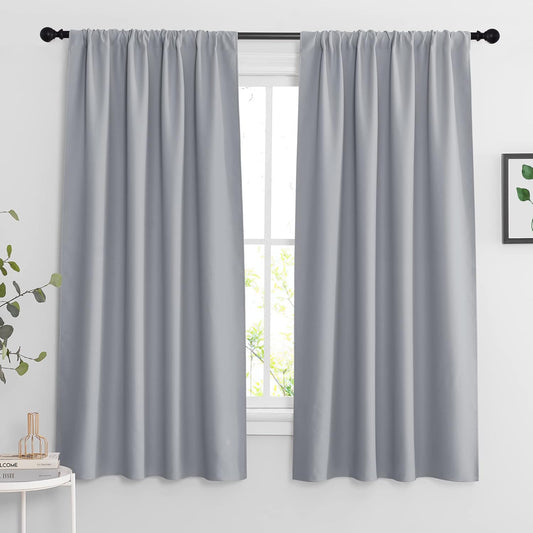 RYB HOME Blackout Curtains for Small Window, Thermal Insulated Kitchen Curtains and Drapes Rod Pocket Room Darkening Shades for Studio Dorm Loft, Silver Grey, W42 x L63 inch, 2 Panels