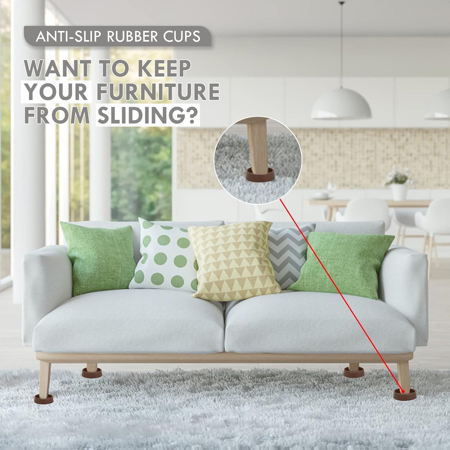 Furniture Coasters, 1.5X1.5 Rubber Caster Cups Non Slip Furniture Pads Non Skid Furnitures Grippers Anti Slide Floor Protector for Bed Couch Table Chair Stoppers (Brown, 12 Pack)