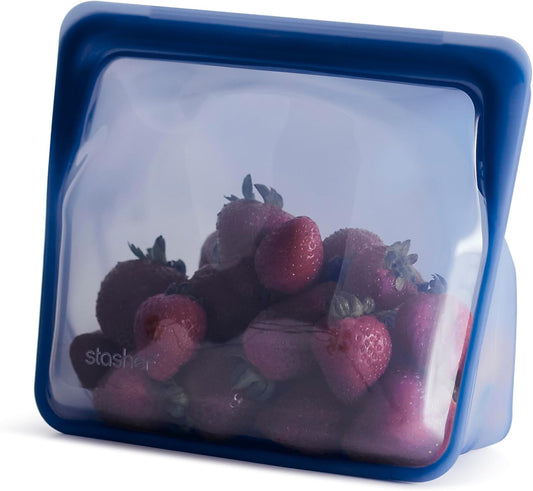 Stasher Premium Silicone Reusable Food Storage Stand-Up Mid Bag, Deep Ocean, Microwave, Sous Vide, Dishwasher, Oven and Freezer Safe, BPA Free, Leak-free, Eco-friendly, 56 Oz