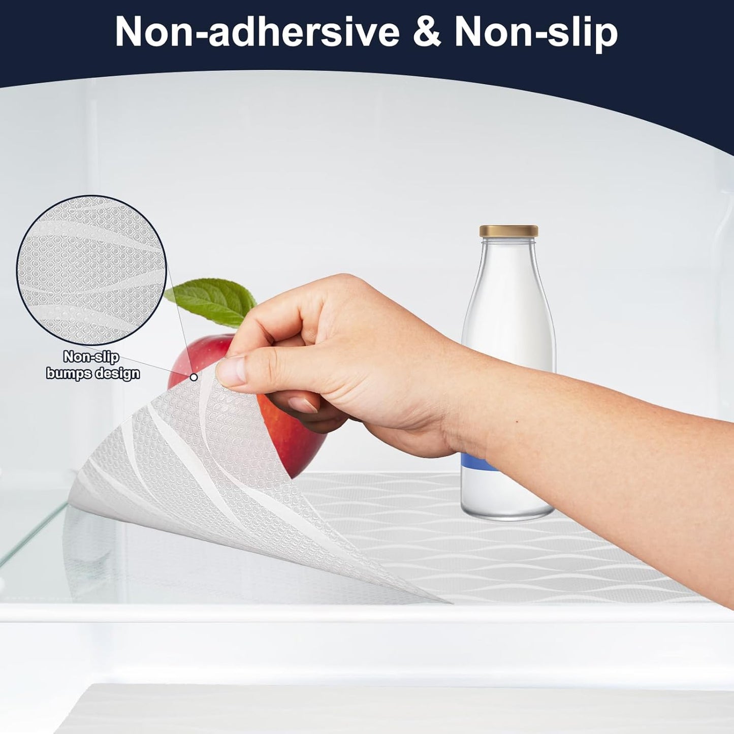 Shelf Liner, Waterproof Refragerator Liner, Drawer Liners for Kitchen Cabinet, Bathroom Sink Mat No Slip Cupboard Mats Non Adhesive Fridge Liner EVA Place Mats Roll - Clear Wave 17.5"×78.7"