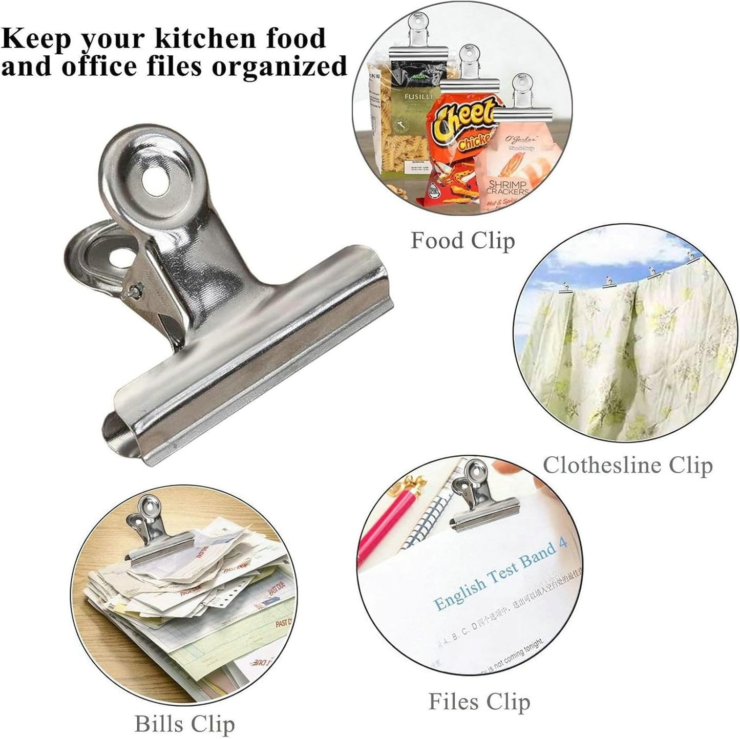 18 Pack Stainless Steel Chip Bag Clips Heavy Duty Food Bags Clamp Clips for Kitchen Office School (3In)