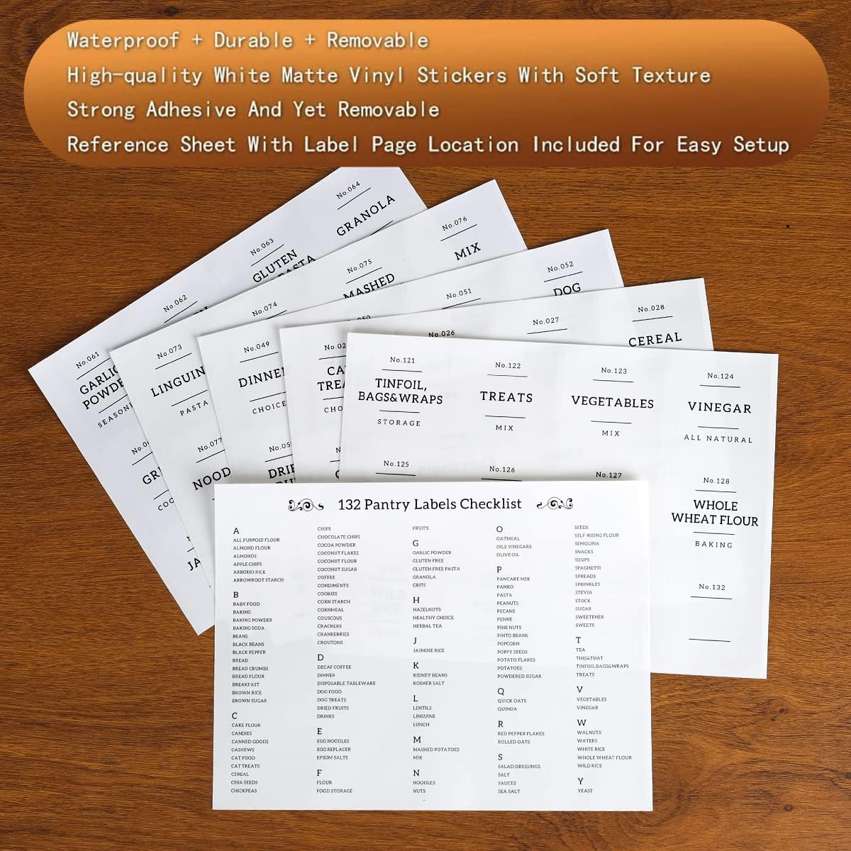 20 OZ Glass Food Storage Jars with 132 Pantry Labels Preprinted - 6 Pcs Thicken Glass Storage Containers with Airtight Bamboo Lid - Clear Kitchen Canister for Spice, Tea, Coffee, Sugar, Cookie, Candy