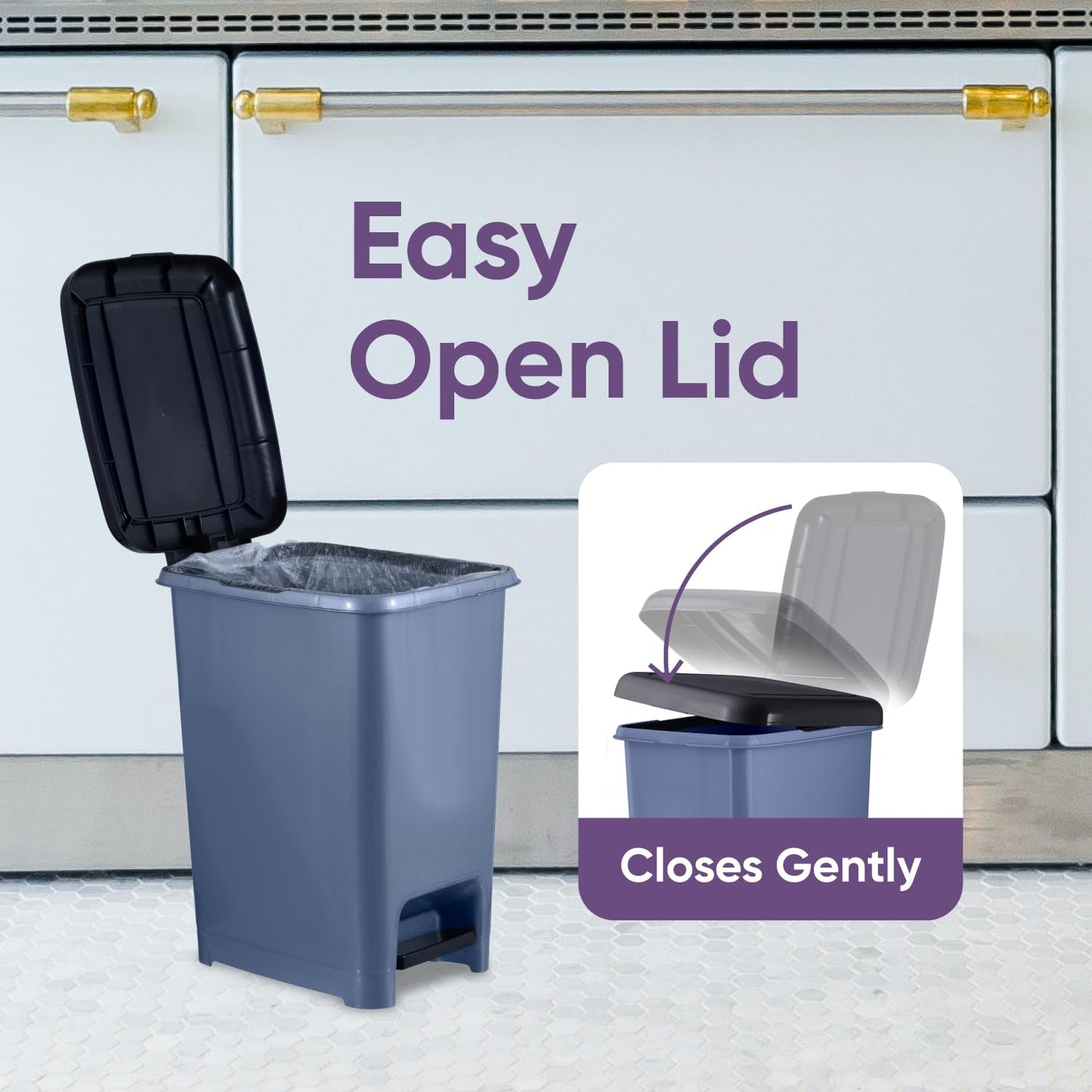 Superio Slim Trash Can with Foot Pedal – 2.5 Gallon Step-On Trash Can with Lid, Small Plastic Mini Garbage Can, for Bathroom, Kitchen, Office, Under Desk, Bedroom, Dorm – Grey/Black (2)