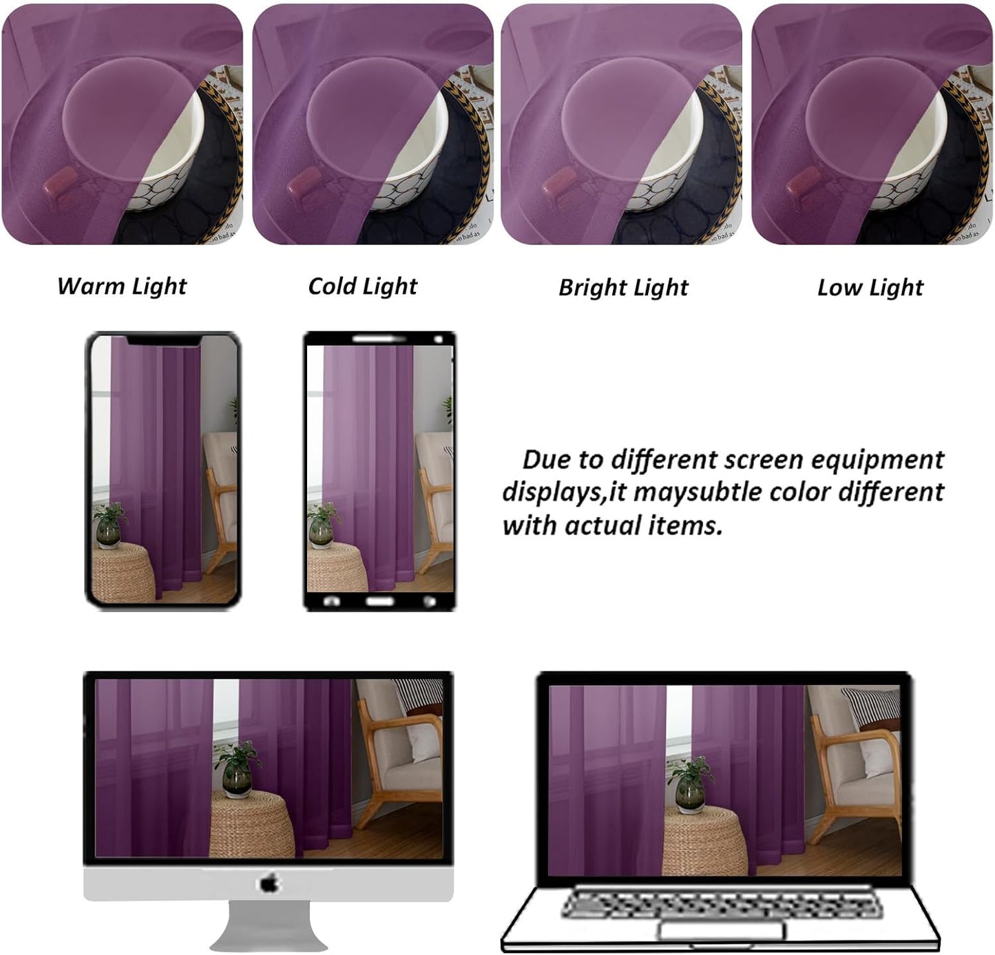 Chyhomenyc Plum Sheer Curtains 78 Inches Long 2 Panels Set for Living Room, Light Filtering Voile Lightweight Bedroom Curtains, Rod Pocket Solid Window Treatment Drapes, Each 42W x 78L