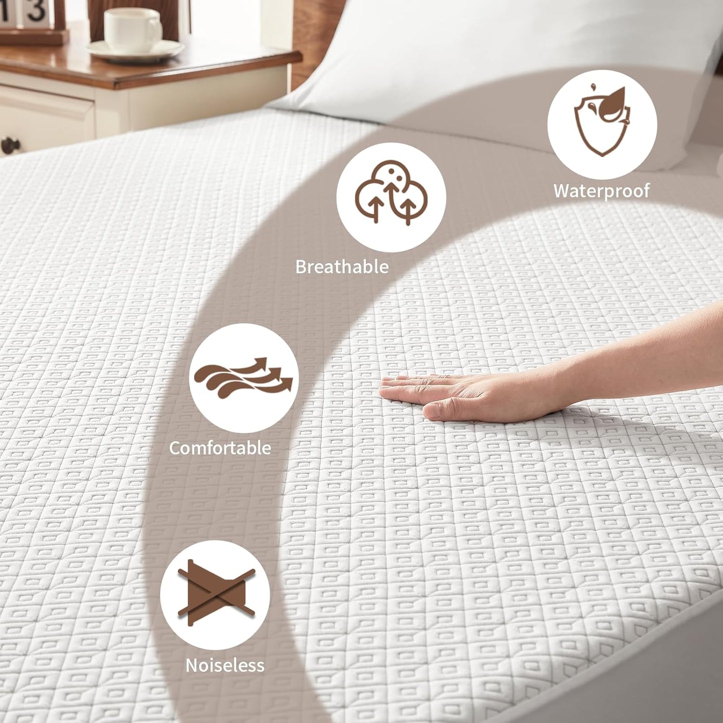 BEDLORE King Mattress Protector, Waterproof Noiseless Mattress Cover with Deep Pocket for 6-18 inches Mattress, Soft Breathable Mattress Pad Machine Washable (White)