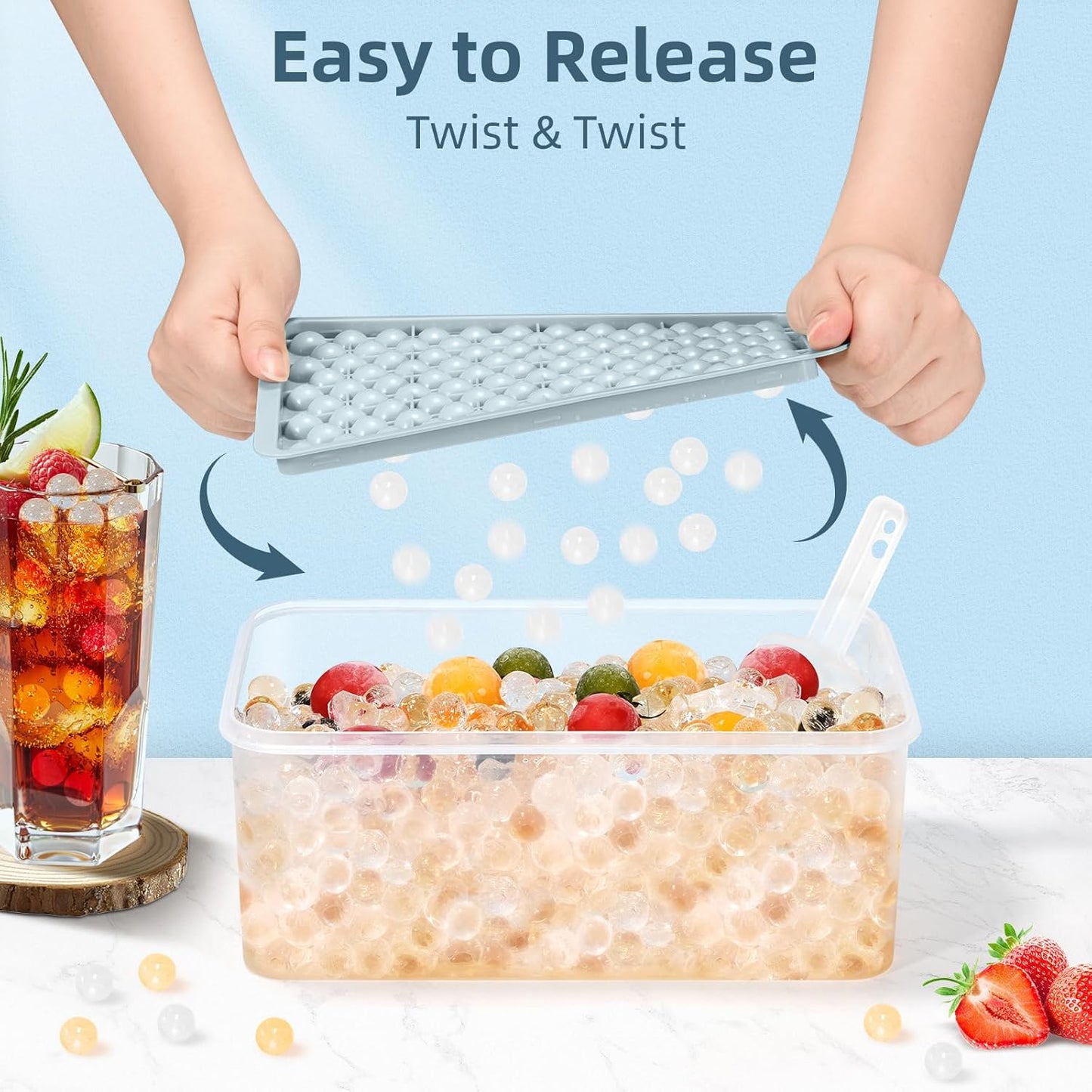 WIBIMEN Mini Ice Cube Trays, Small Tiny Round Pebble Crushed Nugget Ice Trays for Freezer with Lid - Chilling Drinks Coffee Juice(4 Pack/0.55In - Blue)