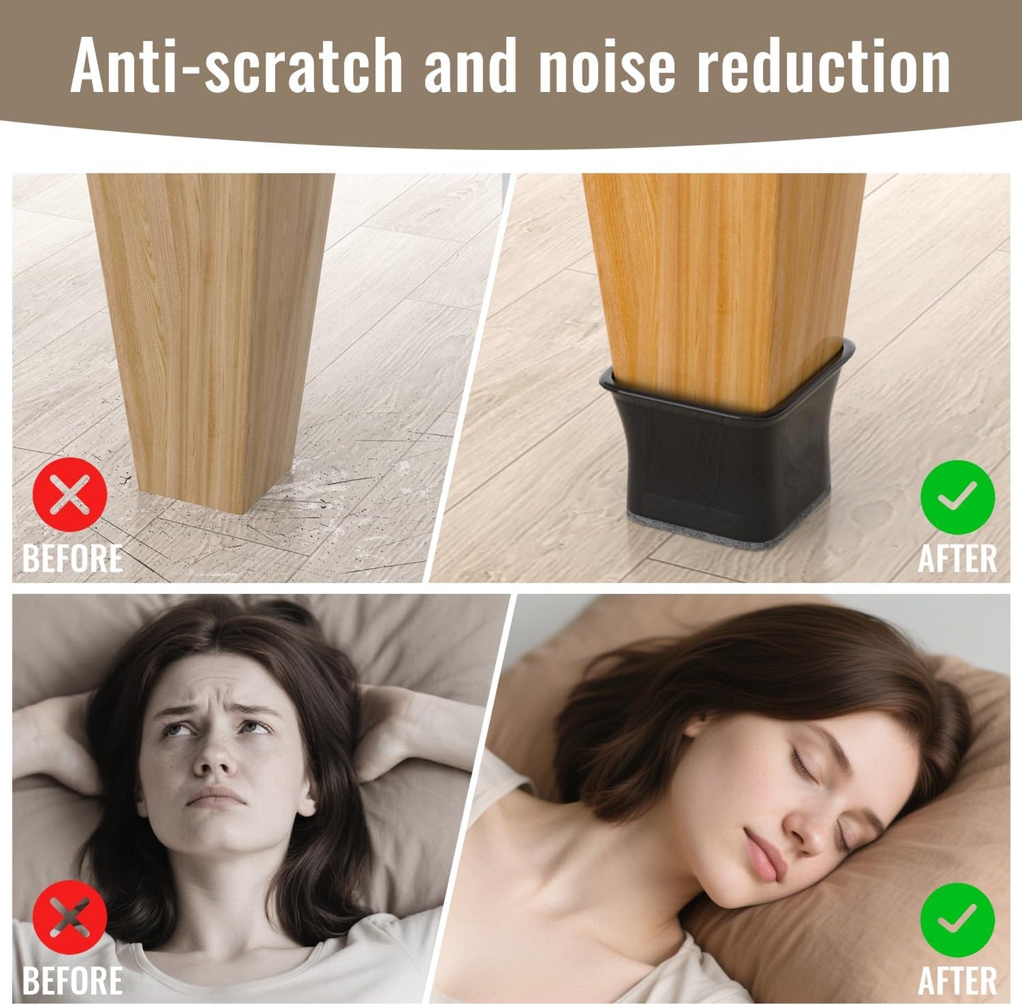 BUMACO Chair Leg Floor Protectors Square Chair Leg Protectors for Hardwood Floors 20Pcs Silicone Covers to Protect Floors Square (Black-L Fit 1-1/16" to 1-5/8")