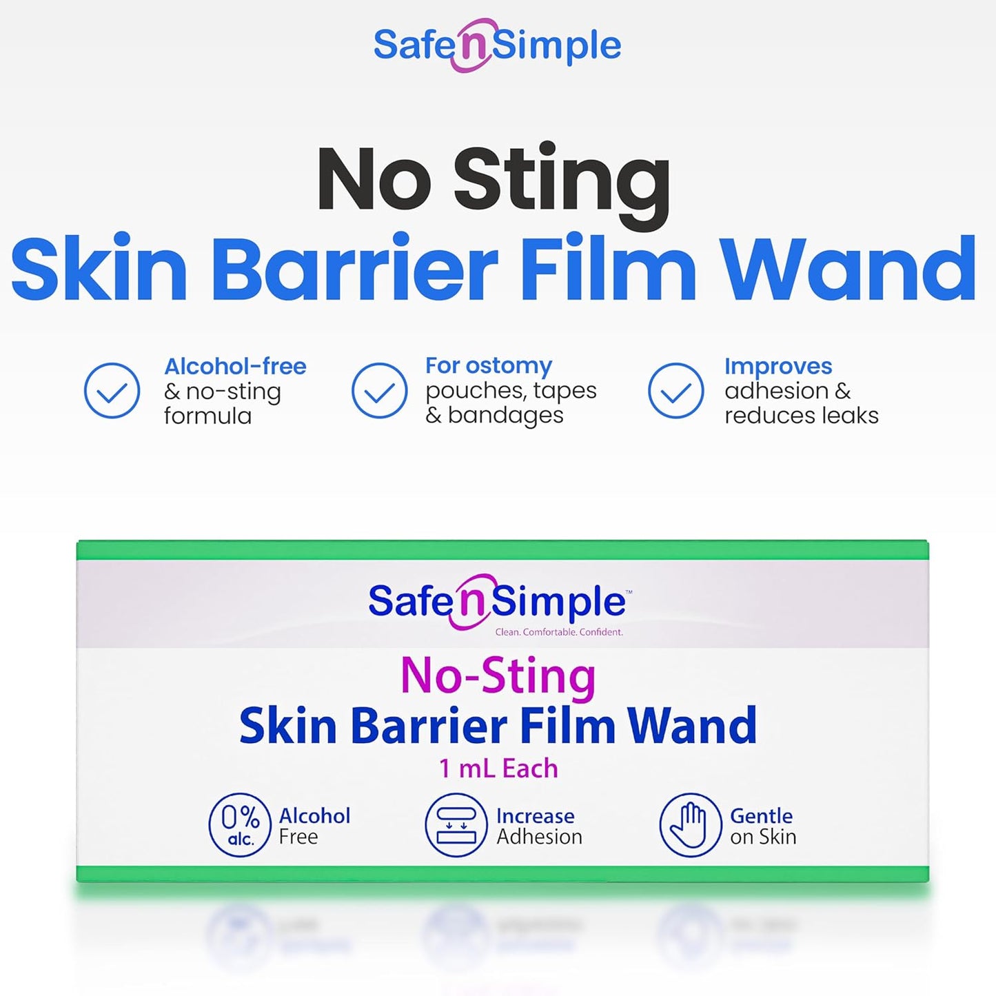 Safe n' Simple Skin Barrier Wand - 25 Individually Packed Wands - Sting Free Applicator - Sterile Swab for Ostomy - No Sting Alcohol Free Skin Barrier Film