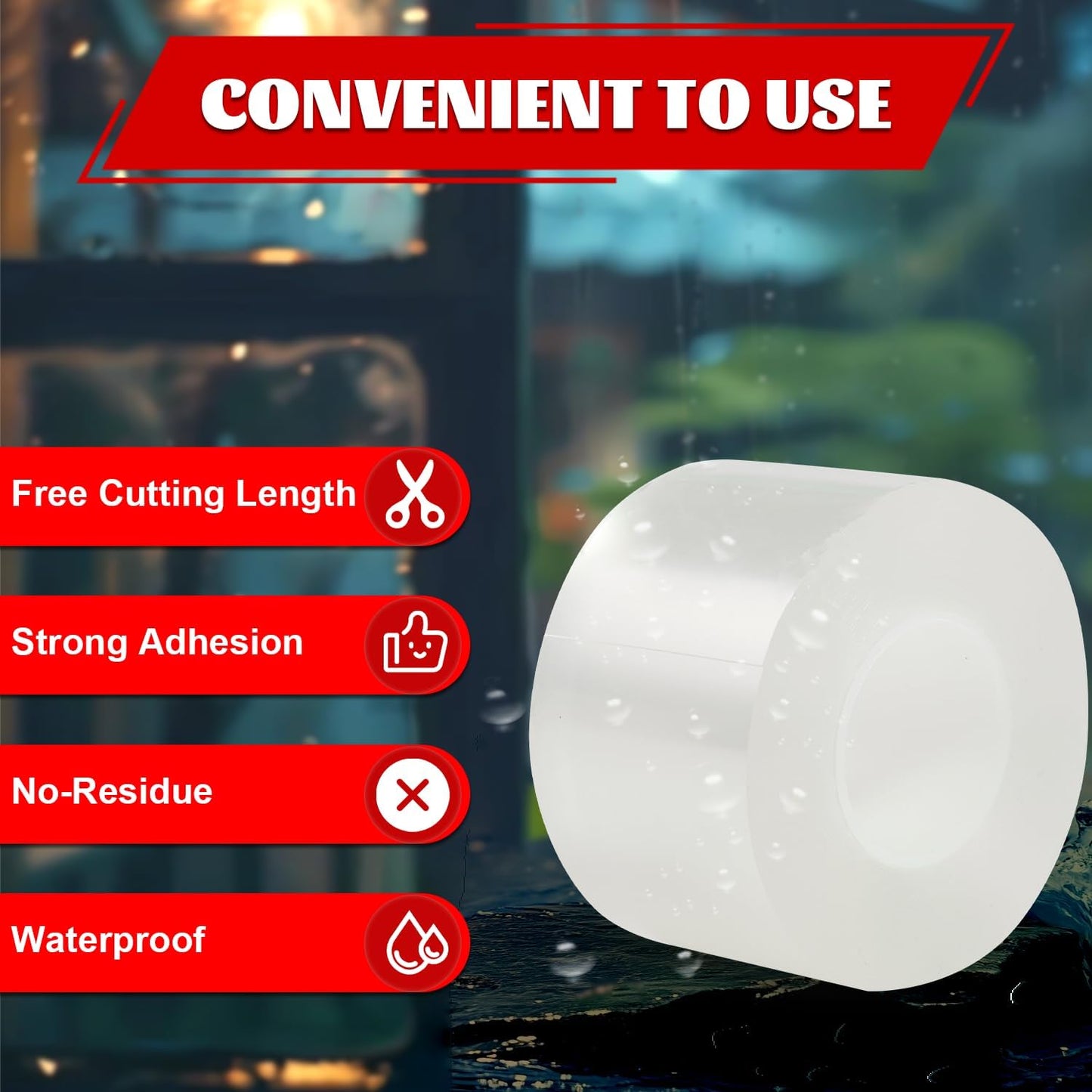 Window Sealing Tape 2 Inch x 33 FT Transparent Window Insulation Residue-Free Clear Weather Stripping Caulk Tape Windproof Window Seal for Window Glass, Doors Gaps