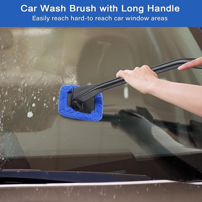 Frienda 2 Set Windshield Cleaner Tool Inside Car Windshield Cleaning Wand Auto Window Cleaner with Detachable Handle, 8 Reusable Microfiber Pads and 2 Spray Bottles for Car Interior(Blue)