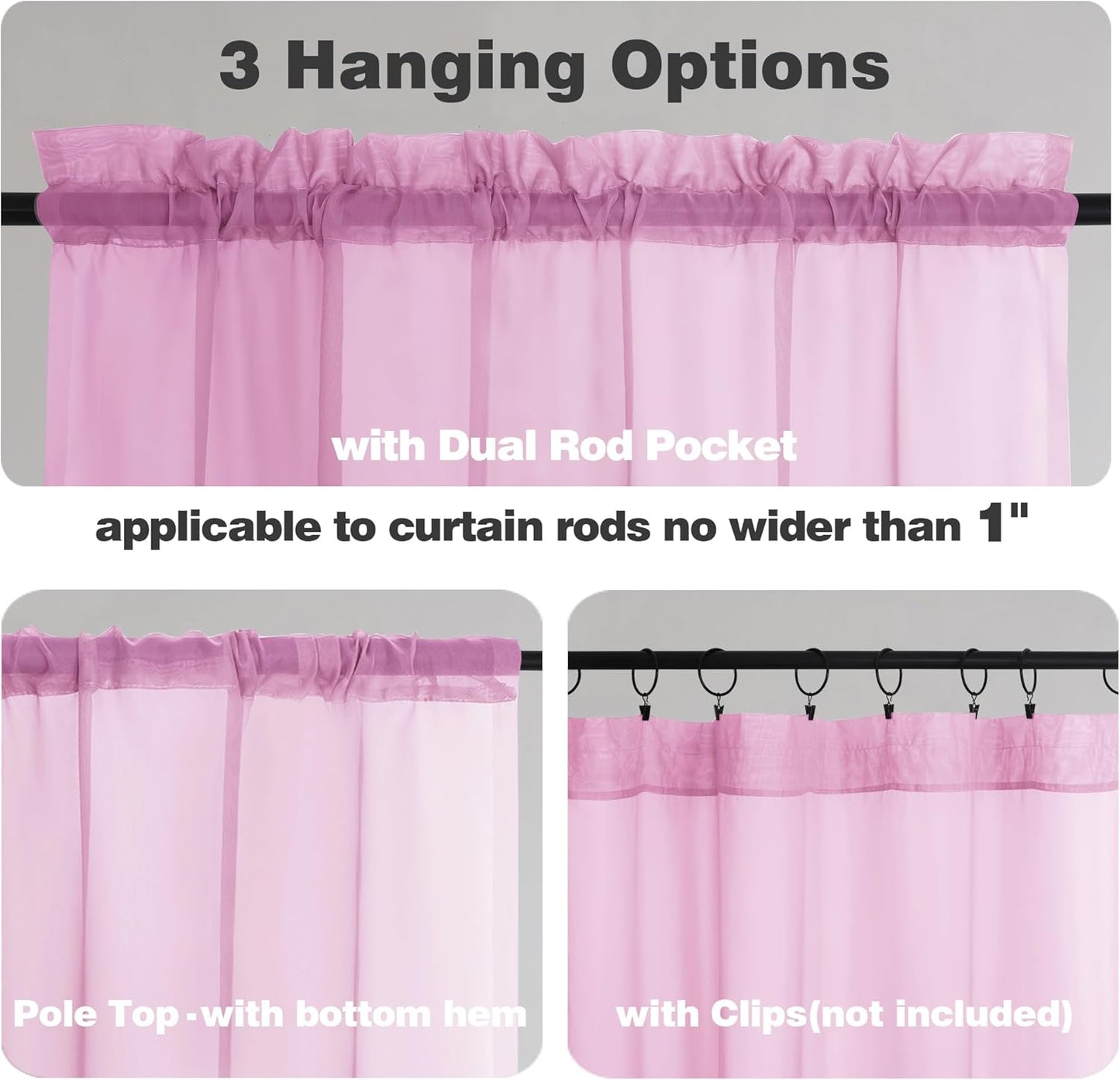 Chyhomenyc Pink Sheer Curtains 54 Inch Long 2 Panels, Light Filtering Rod Pocket Voile Short Curtains Drapes for Living Room Bedroom Small Windows, 42Wx45L Inches