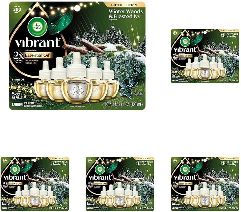 Air Wick Plug In Advanced Scented Oil,Winter Woods + Frosted Ivy,Air Fresheners for Home Long Lasting,Home Room Fresheners,Air Freshener Plug In, House Essentials for Small Spaces + Large Spaces,5 ct
