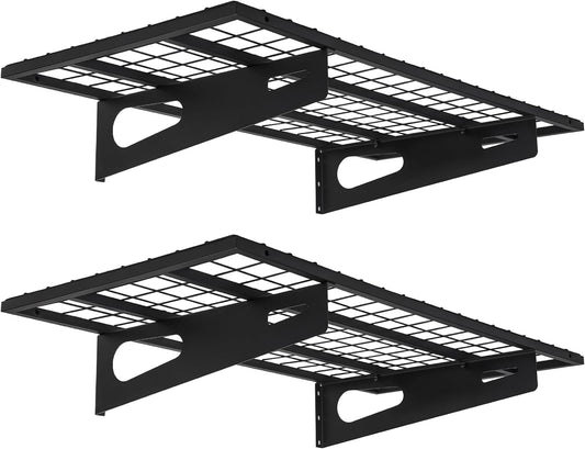 2-Pack 1.5x3FT Garage Shelving 17.7-inch-by-35.8-inch Wall Shelf Garage Storage Rack Wall Mounted Floating Shelves, Black