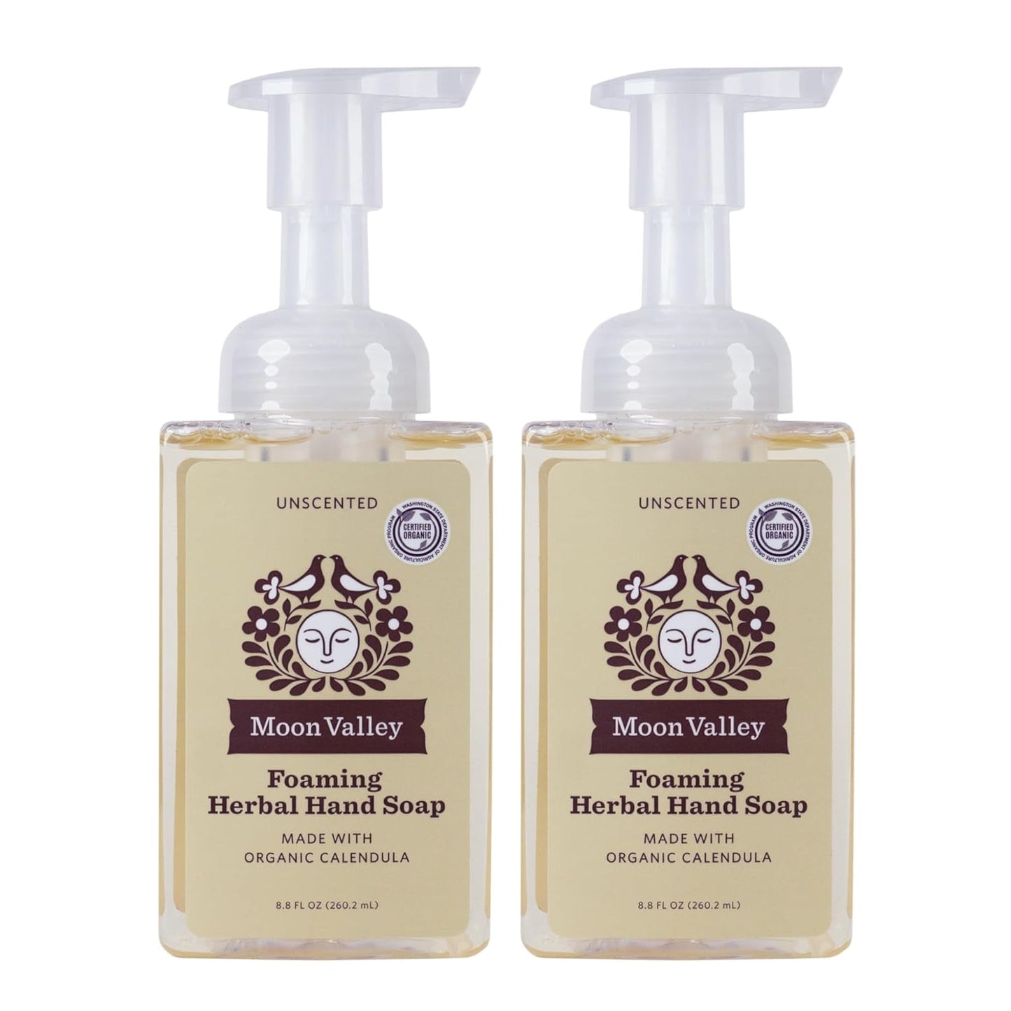 Moon Valley Herbal Foaming Hand Soap, Unscented Two Pack, Vegan, Recyclable Bottle
