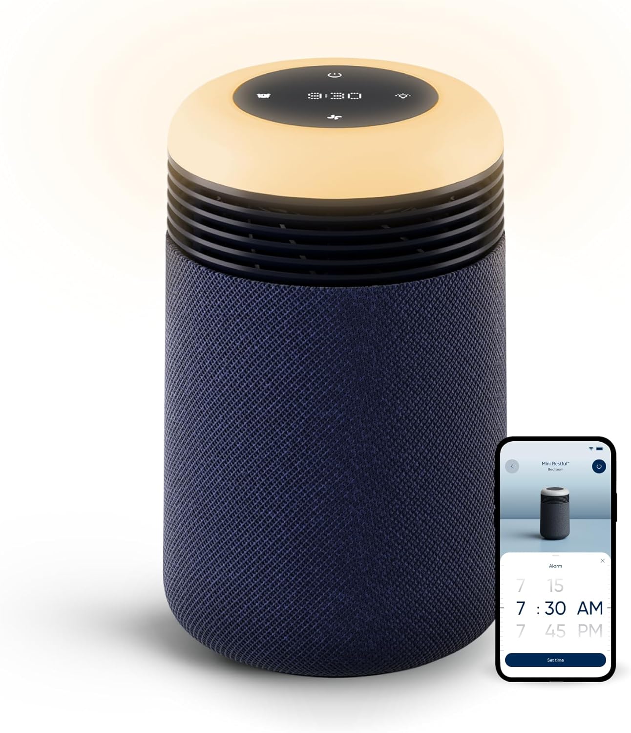 BLUEAIR Purifier for Bedroom - Mini Restful - Sunrise Clock with HEPASilent Filtration and Wake Up Light - Cleans Air and Supports Circadian Rhythm - USB-C and App Connectivity, Blue