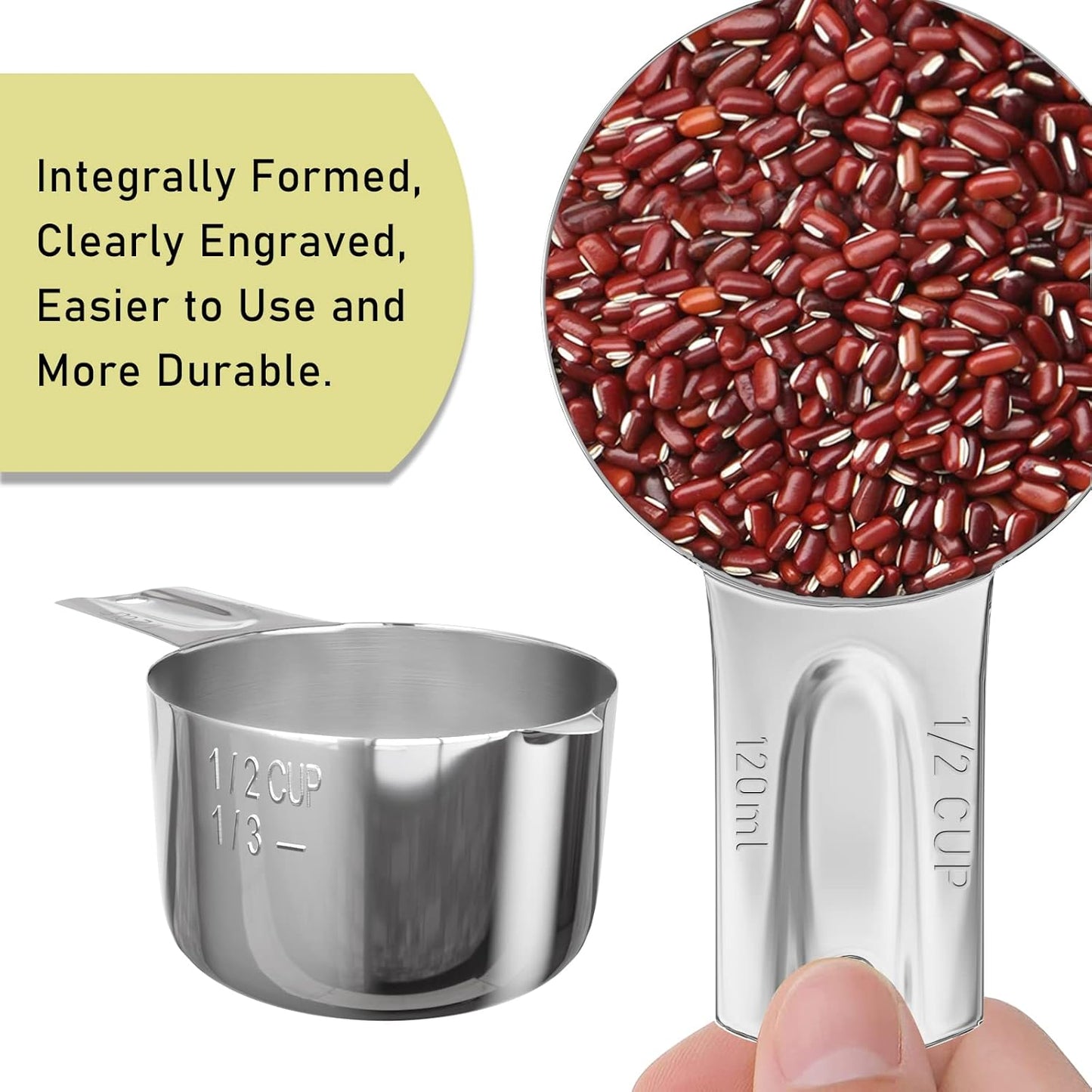 1PCS 1/2Cup (120ml, 4oz) Single Measuring Cup, Stainless Steel Measure Scoop, Metric and US Measurement, Dishwasher Safe