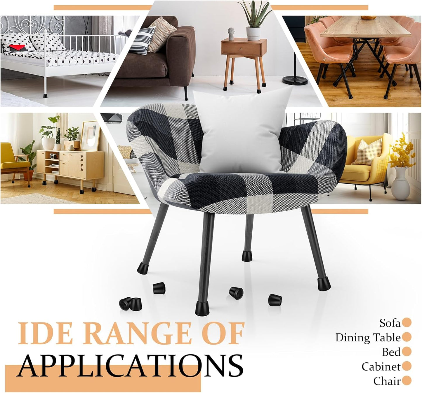 1-1/2” Round Rubber Chair Leg Tips Caps, Chair Leg Floor Protectors, Non-Slip Chairs Legs Caps, Stool Feet Protectors Cap, Folding Metal Chairs Legs Tip Replacement (Black, 8 Pack)