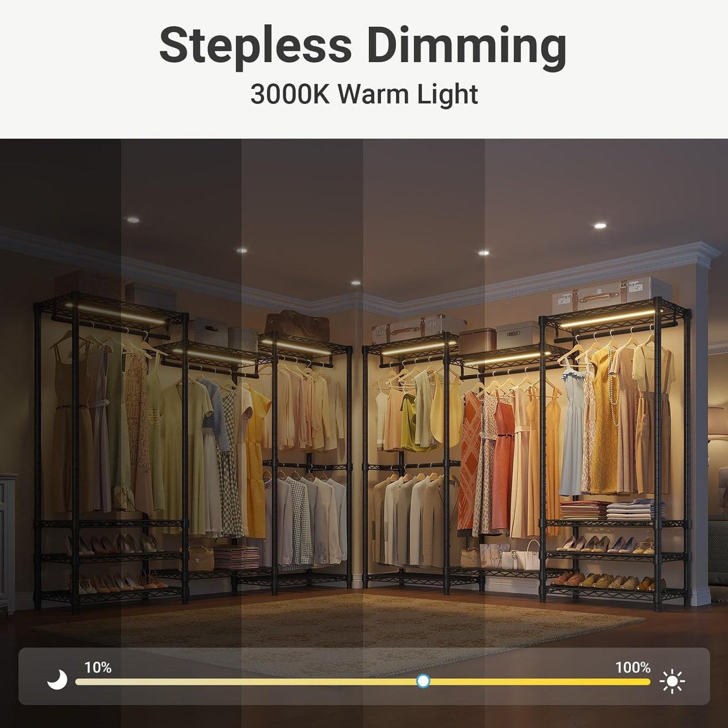 VIPEK V5L Garment Rack Heavy Duty Clothes Racks with Dimmable LED Light, 3000K Warm White, Portable Closet Wardrobe Freestanding Metal Clothing Racks for Hanging Clothes, Max Load 890lbs, Black