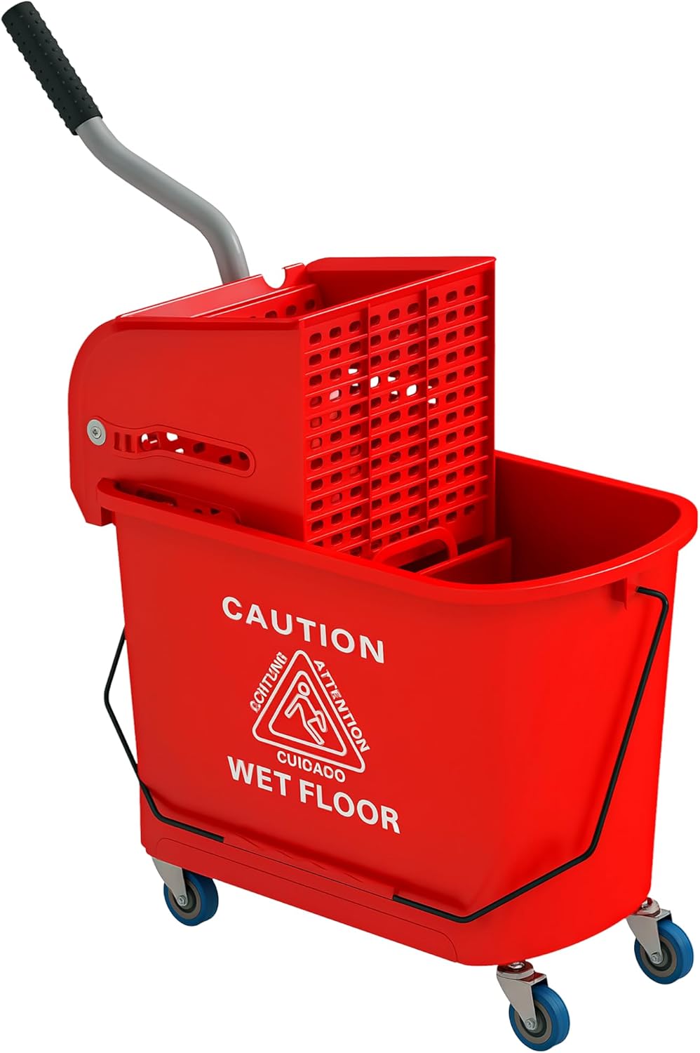 HOMCOM Compact Mop Bucket with Wringer on Wheels for Floor Cleaning, 21 Quart, Separate Dirty and Clean Water, for Home, Apartment, Red