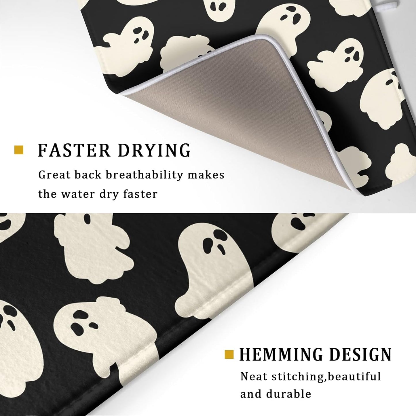 Halloween Ghost Dish Drying Mat 16X18 Inch Spooky Halloween Drying Mat for Kitchen Counter Black White Absorbent Microfiber Reversible Dishes Pad Dish Drainer Mat for Halloween Kitchen Accessories
