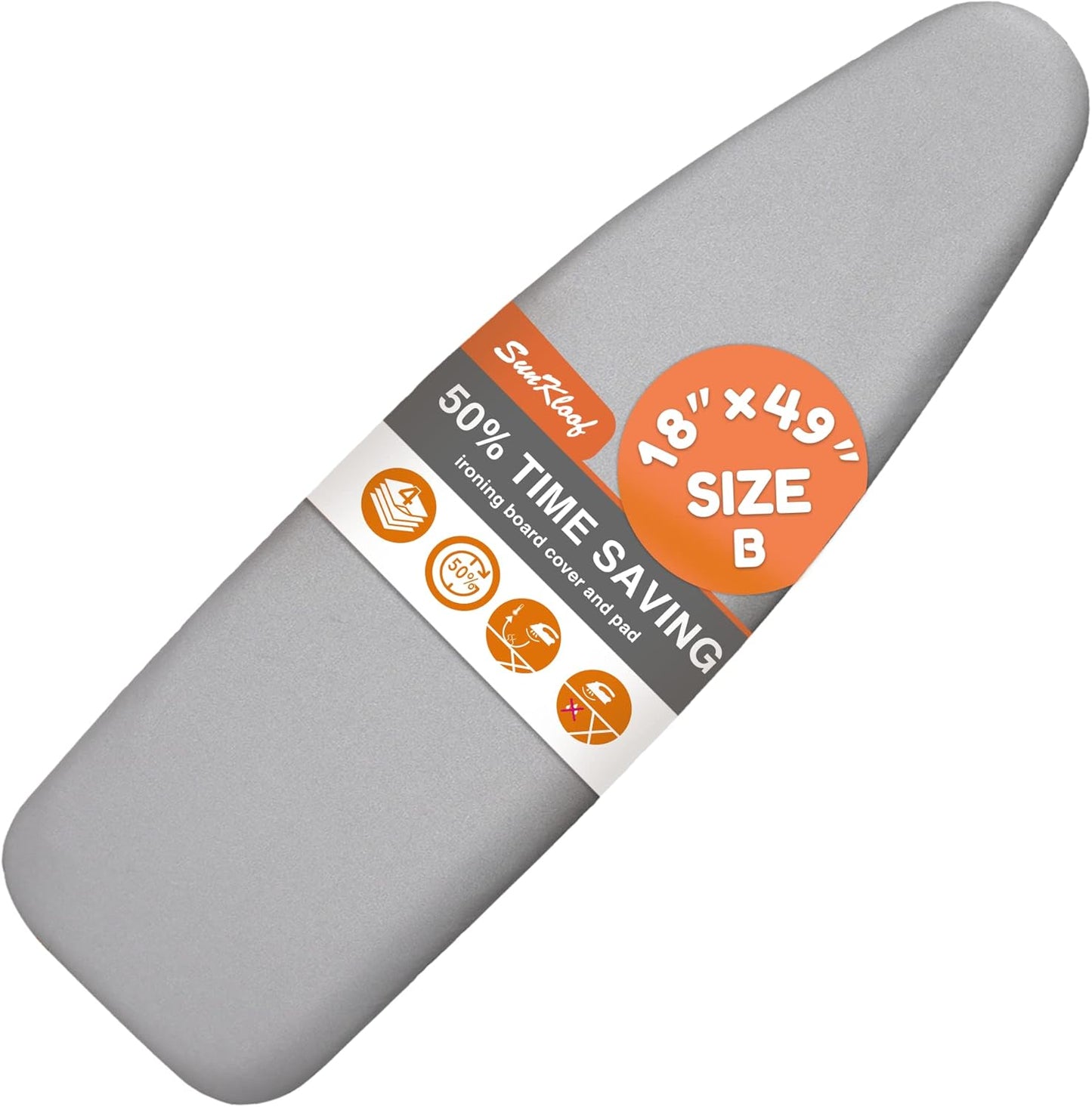 Extra Wide Ironing Board Cover and Pad, Sunkloof 18X49 Ironing Board Cover, Resist Scorching and Staining, Extra Thick Reflective Silicone Ironing Board Cover with Padding, Elastic Edges, 4 Fasteners
