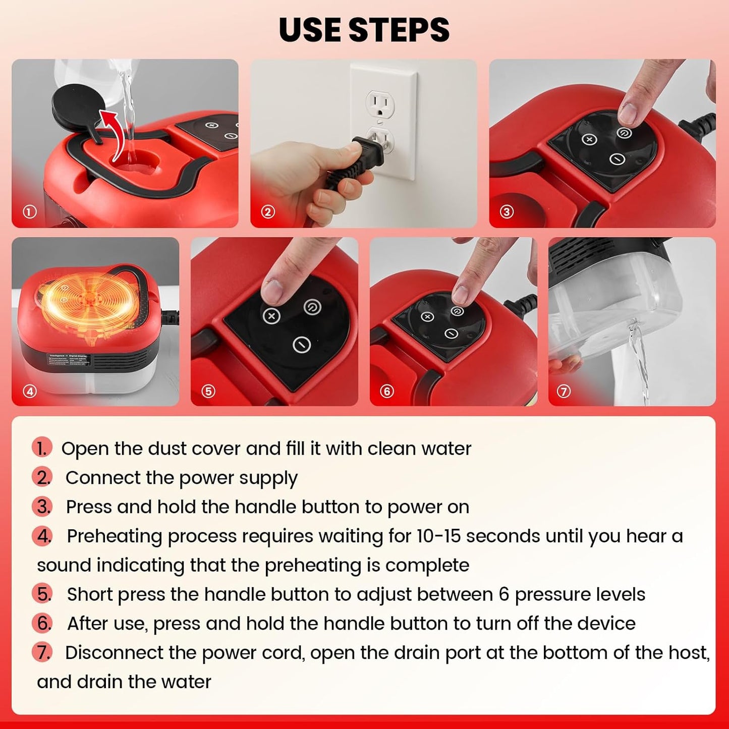 Saker Steam Cleaner for Home,6-Level Adjustable Steamer for Cleaning,Portable Handheld Steam Cleaner,Portable Steamer for Cleaning,Suitable for Kitchen Cleaning,Bathroom,Living Room