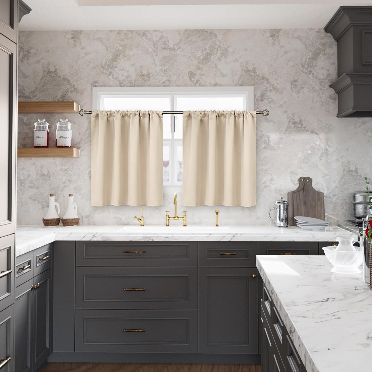 BGment Champagne Curtains for Kitchen Cafe Window 29 x 36 Inch - Small Half Window Drapes with Rod Pocket for Bathroom Rv Thermal Insulated Blinds, 2 Panels