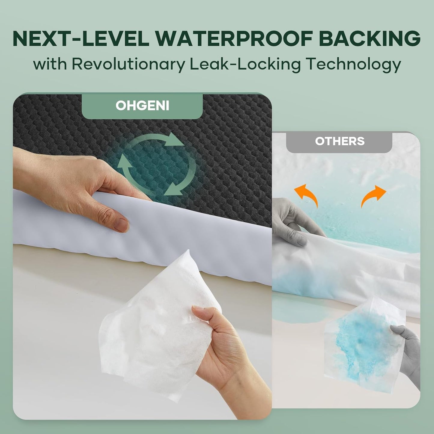 OhGeni 100% Waterproof Mattress Protector, Queen Size Mattress Pad, Fits 6"-20" Mattresses with Deep Pocket, Cooling, Breathable Fitted Sheets, Soft Bed Cover, Noiseless, Machine Washable(Black)