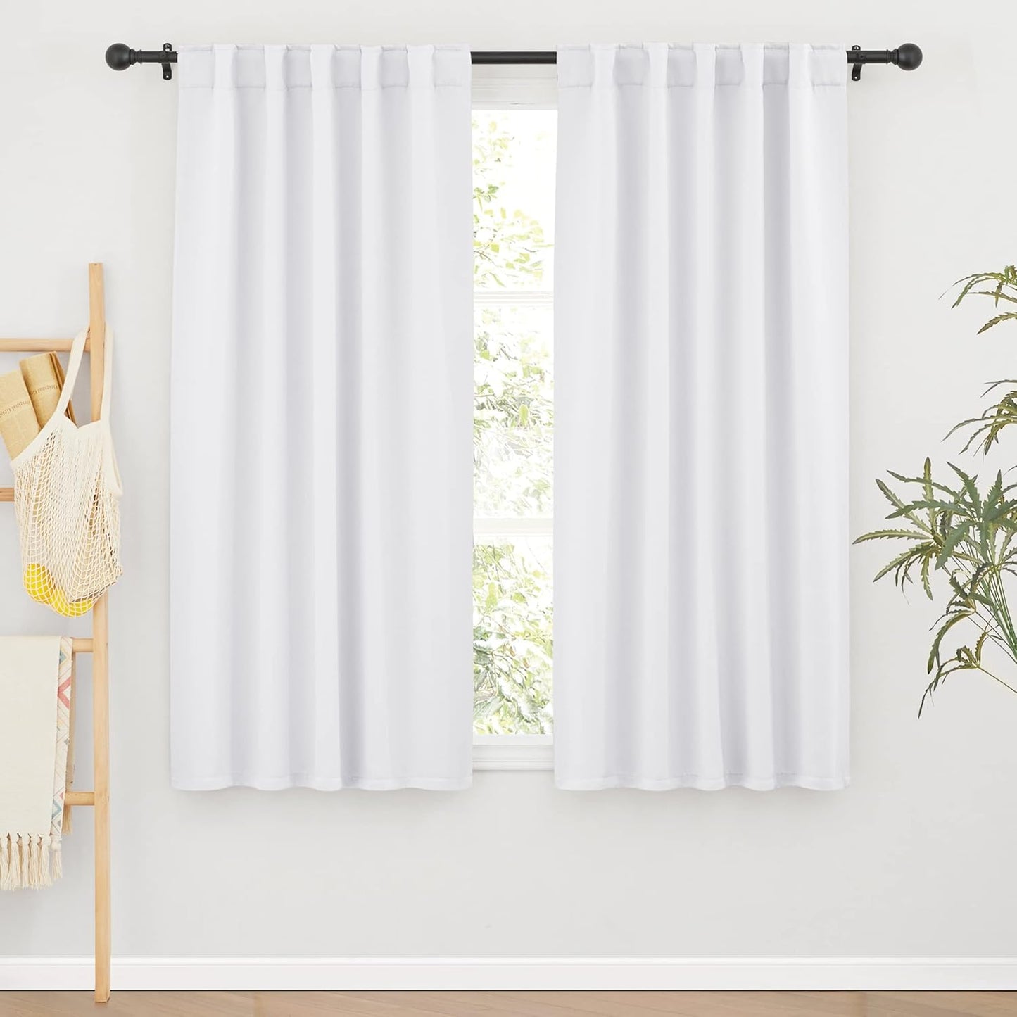 RYB HOME White Short Curtains, Room Darkening Drapes Thermal Insulated Small Window Coverings Full Privacy Protection for Bedroom Bathroom Dining Room, Pure White, W42 x L63 inch, 2 Panels