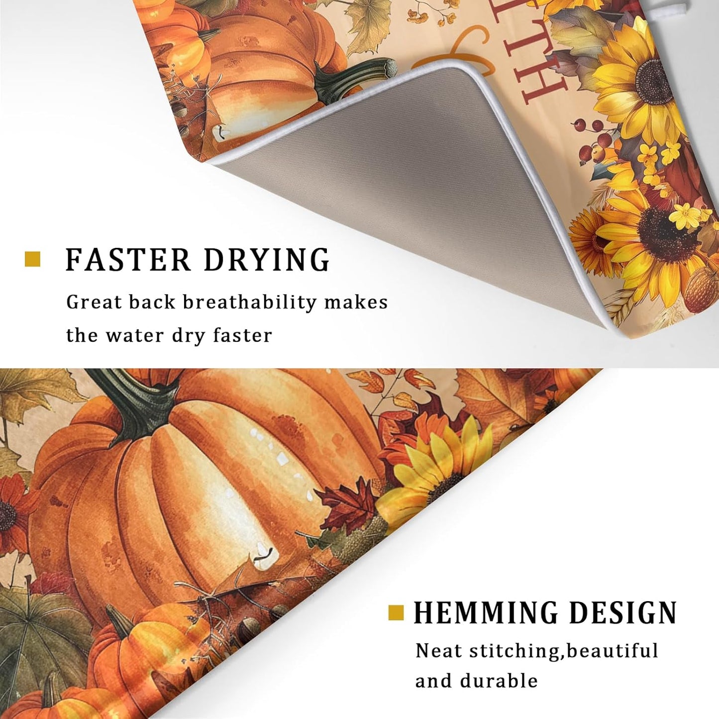 Faith FamilyFall Dish Drying Mat 16X18 Inch Thanksgiving Mats for Kitchen Counter Thanksgiving Autumn Harvest Pumpkin Dish Drying Mat Microfiber Dish Drying Pad Dish Rack Drainer Mat for Coffee Bar