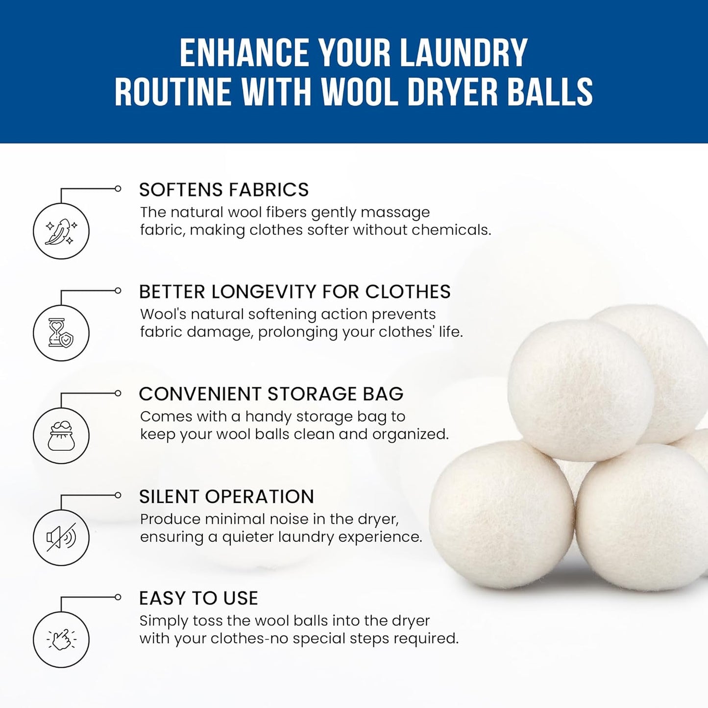 Ezhippie Quality Wool Dryer Balls - 12 XL Pack - 1000+ Loads - Pure Organic Wool - Reusable Natural Fabric Softener Perfect with Essential Oils, Reduce Clothing Static and Wrinkles