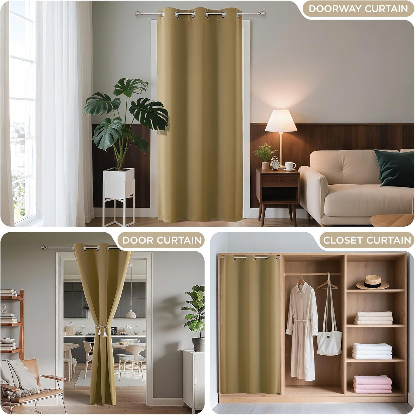 Joydeco Blackout Door Curtain for Doorway Privacy 78 Inches Long, Grommet Closet Curtain for Open Closet, Room Divider for Bedroom Living Room (Beige, 40Wx78L, 1 Panel)