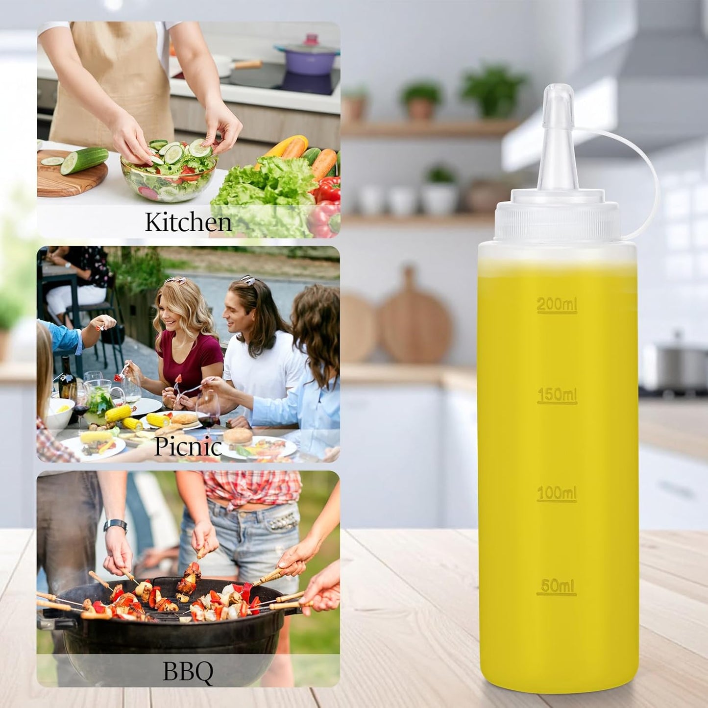 Condiment Squeeze Bottles Ketchup Dispenser, 4 Pack 8oz Squeeze Bottles for Liquids, Plastic Sauce Bottle with Cap Lid, Squirt Bottles for Sauces Liquids BBQ Dressing Pancake Art