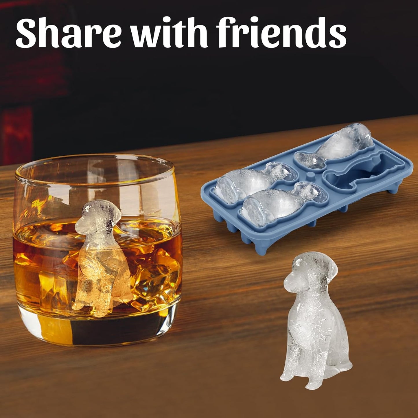 Silicone Ice Cube Tray,Golden Retriever 3D Large Ice Cube Molds for Whiskey,Cocktails,Wine,Juice and Bourbon,4 Big Cute Animal Ice Trays for Freezer with Lid Easy-Release BPA Free(Golden Retriever)