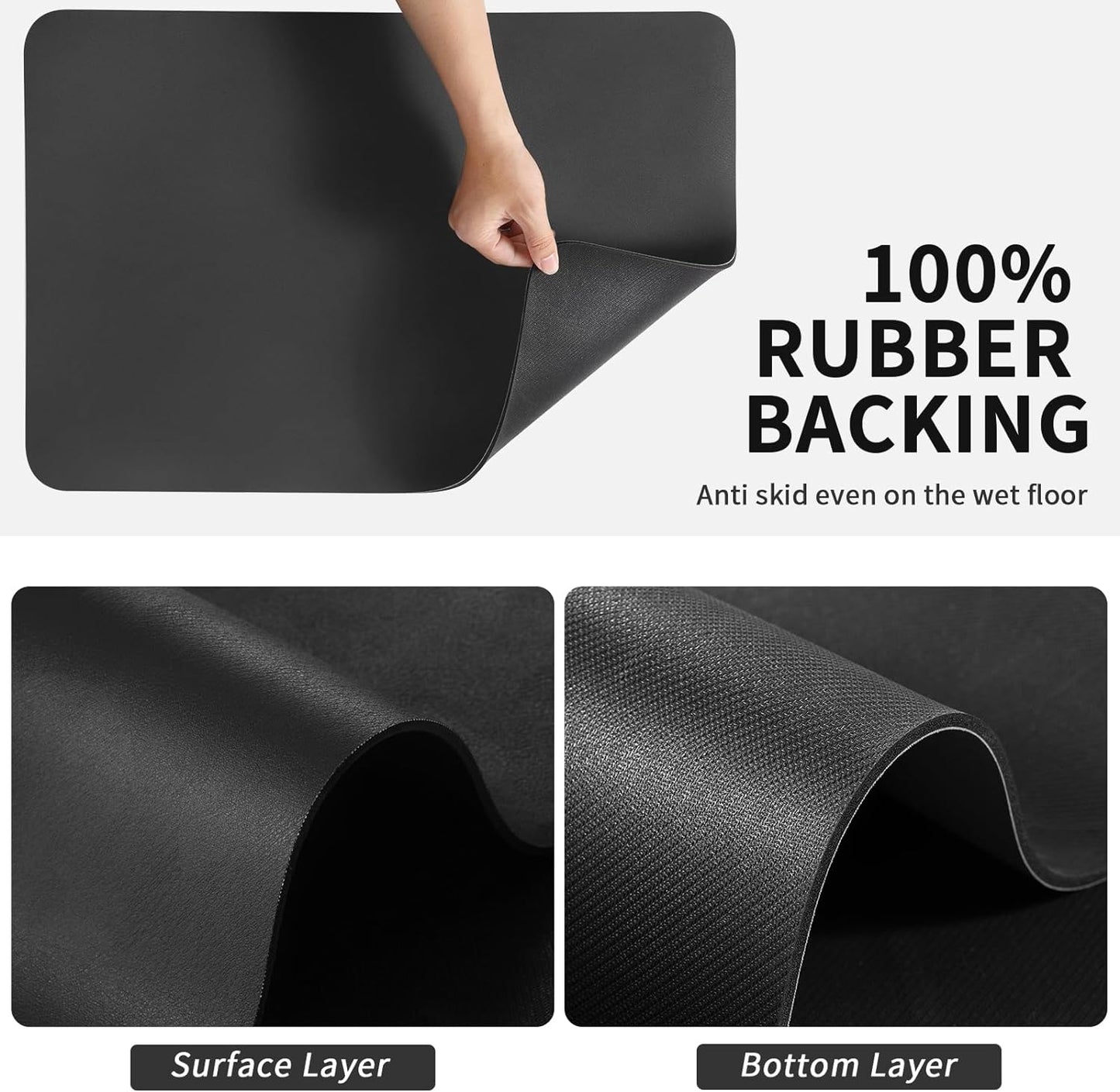 Dish Drying Mat for Kitchen Counter, Heat Resistant Drainer Mats with Non-slip Rubber Backed, Hide Stain Kitchen Super Absorbent Draining Mat, Easy to Clean Dish Rack Pad, Black 18"x24"