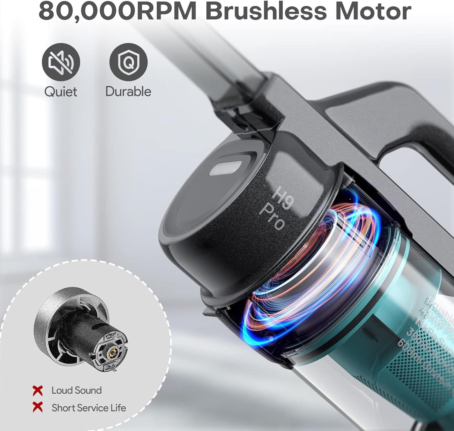 Ofuzzi H9 Pro Handheld Vacuum Cleaner, Extra-Long Crevice Tool, 40AW/13kPa Surging Suction, LED- Display&Light, Up to 30 Mins Runtime, Portable Vacuum for Home Cleaning, Black