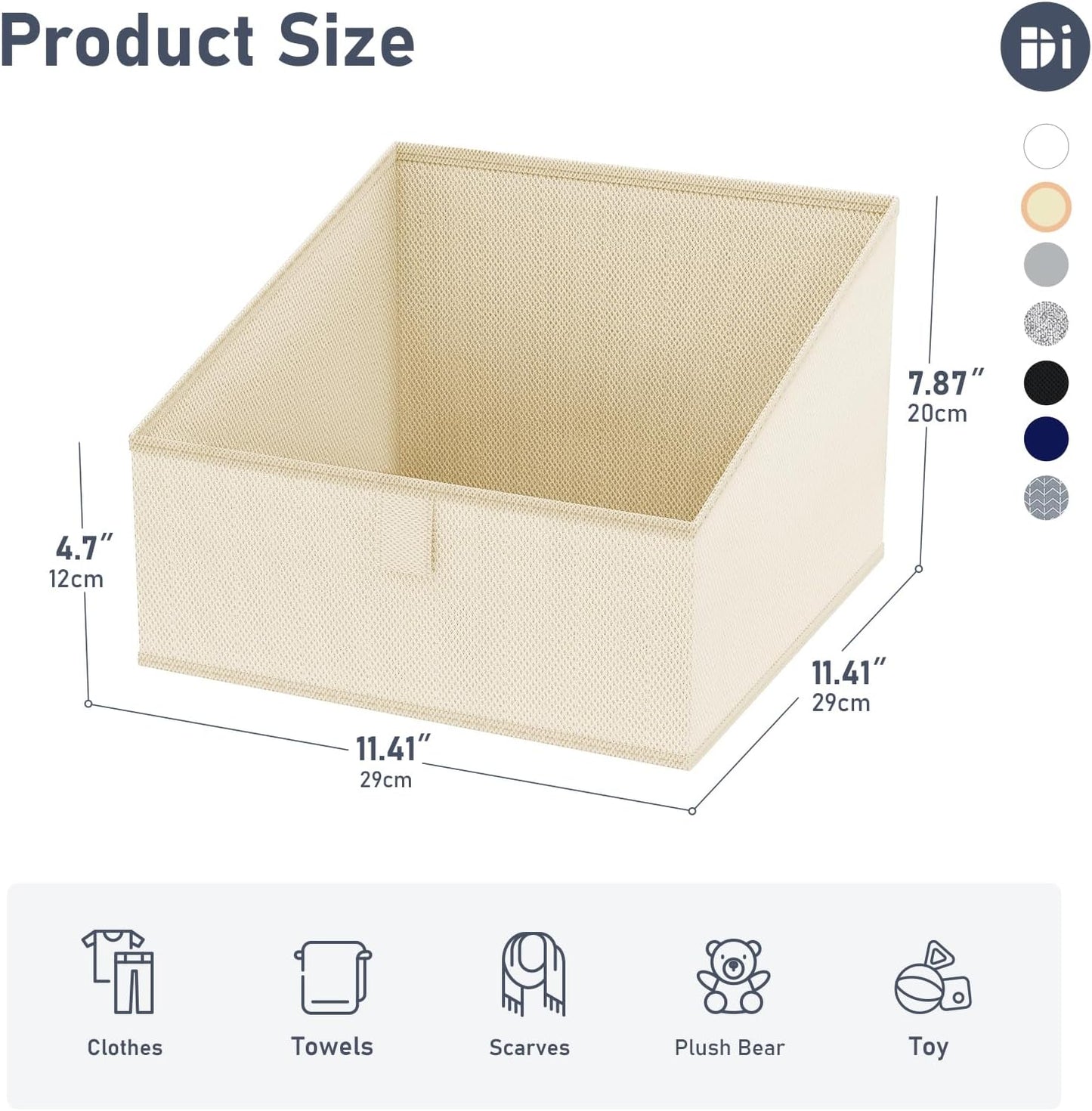 DIMJ Clothing Organizer Storage Boxes - 6 Packs Fabric Traprzoid Storage Bakskets, Fabric Bins for Closet with Front Handle, Closet Cubes Organizer for Parents Renters Students RV Owners (Beige)