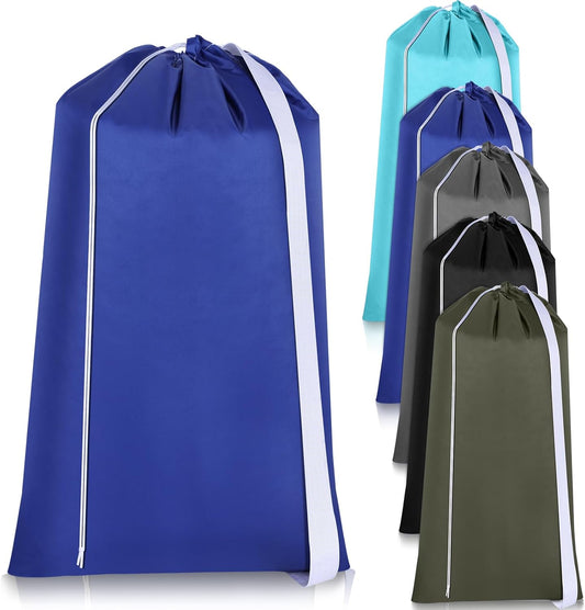 10 Pcs Nylon Extra Large Laundry Bag with Strap Travel Laundry Bags with Drawstring Closure Portable Cloth Bag for College Dorm Apartment Dwellers(Dark Color,27 x 13 Inch)