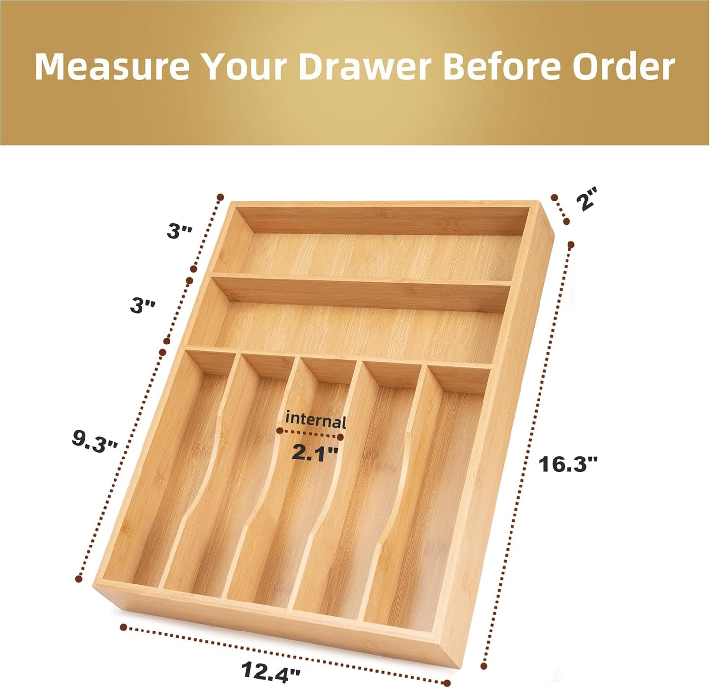 Silverware Organizer Bamboo Kitchen Drawer Organizer Utensil Organizer Silverware Holder Cutlery Organizer in drawer Flatware Organizer Tray (Natural 7 Slots)