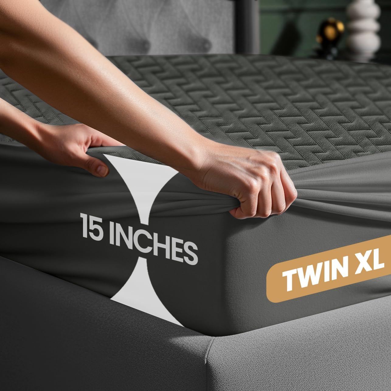 Utopia Bedding Waterproof Mattress Protector Twin XL (Gray) Size, Premium 3D Air Soft Fabric Mattress Cover, Fits 15 Inches Deep, Breathable, Fitted Style with Stretchable Pockets