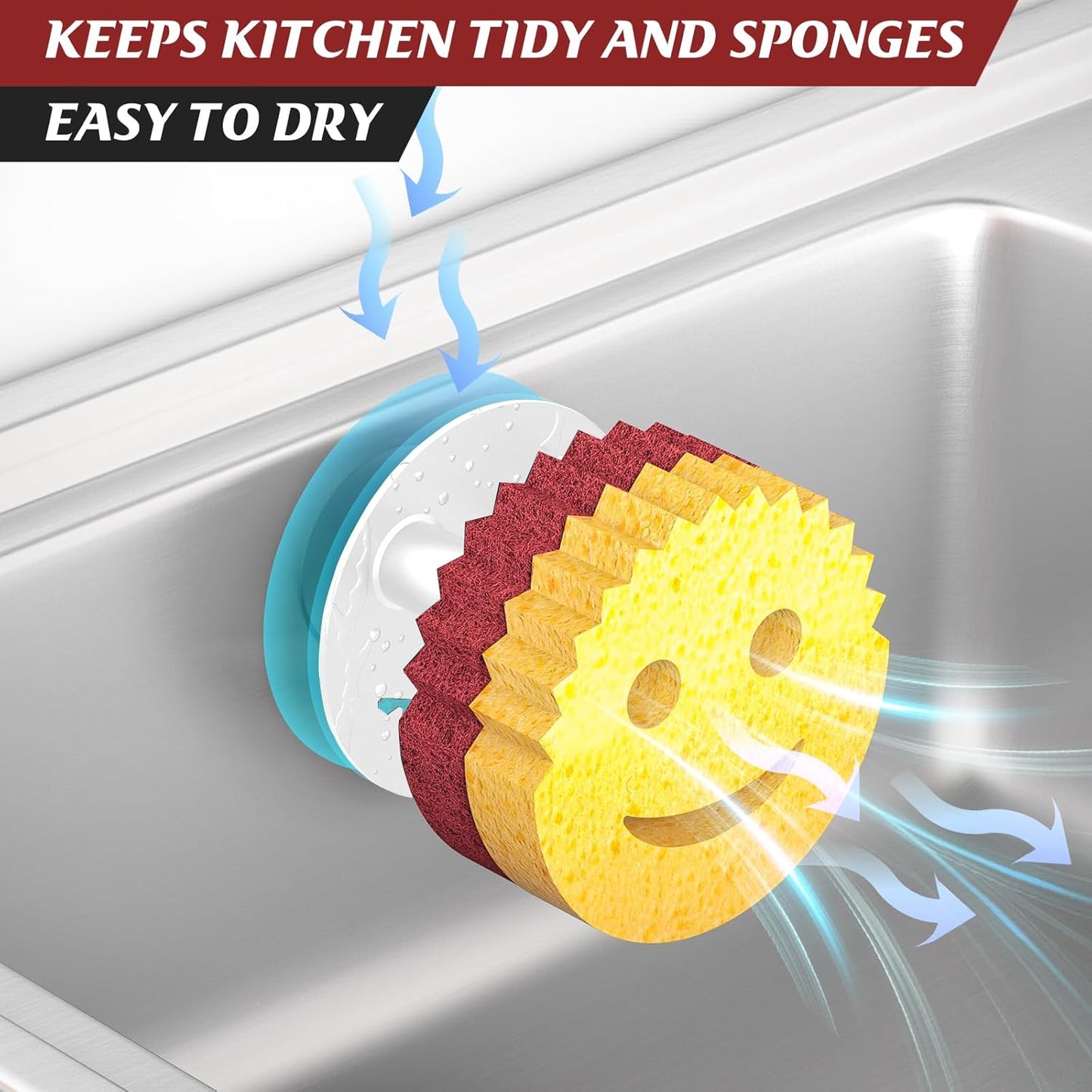 Sponge Holder for Kitchen Sink,Sink Caddy Organizer with Suction Cup Installation for Kitchen/Bathroom, Self Draining,Sponge Caddy for Holding Smiley Sponges-White