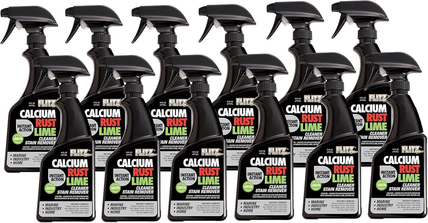 Flitz Calcium, Rust, & Lime Remover - 16oz Bottle of USA-Made Limescale Remover for Toilets, Showers, and More - Powerful Spray that Instantly Eliminates Tarnish, Grease, and Other Grime (12 Pack)
