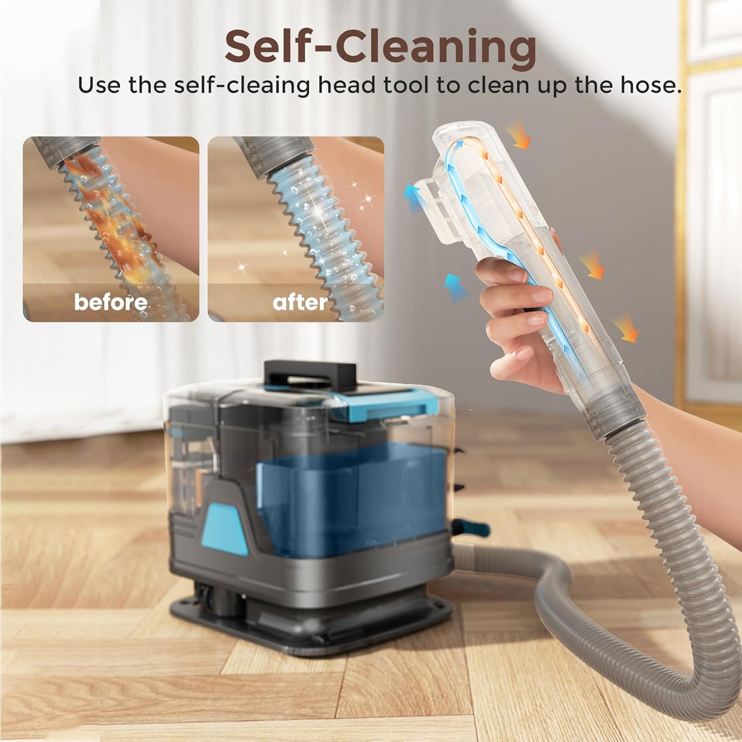 DEVOAC C8 Portable Carpet Upholstery Spot Cleaner Machine with Versatile Tools, Self-Cleaning, 18Kpa Powerful Suction, Pet Stain Remover, Car and Auto Detailer (Cyan)