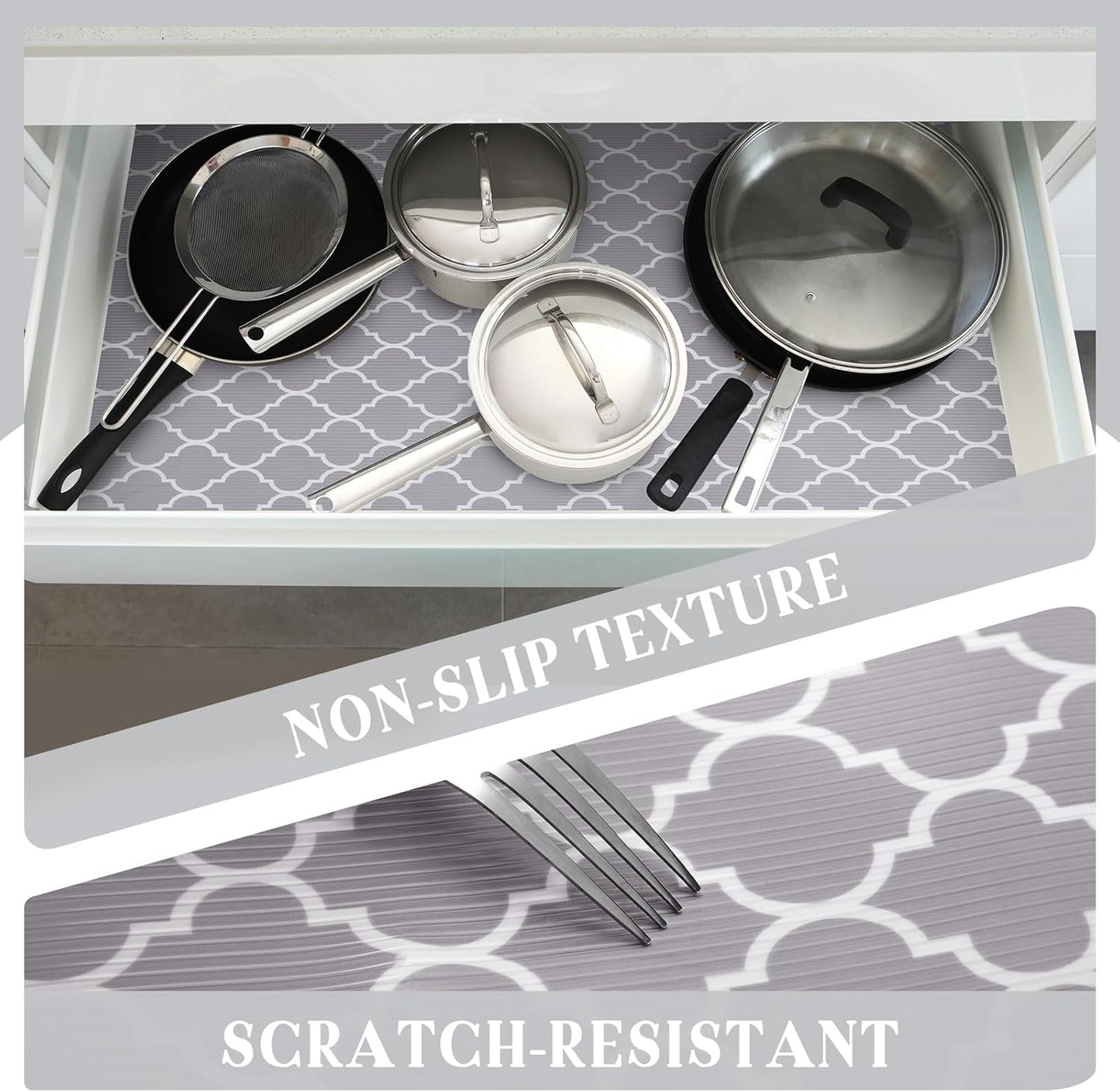 Glotoch Non Adhesive Shelf Liner for Kithchen Cabinets,Non Slip Drawer Liners for Dresser,Waterproof Cabinet Liners for Shelves/Cupboard/Fridge/Bathroom,Gray 12X60 Inch